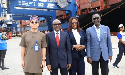 OUTPUT CONSOLIDATION: Managing Director Nigerian Ports Authority (NPA) Dr. Abubakar Dantsoho (3rd Right), Managing Director Lekki Port Mr. Qiang Wang (1st Left), Board Chairman Lekki Port, Mr. Abiodun Dabiri (1st Right) and Executive Director Finance & Administration NPA, Vivian Richard-Edet (2nd Right) on Saturday May 24th 2025 when the NPA Management team paid performance enhancement visit to Lekki Deep Seaport.